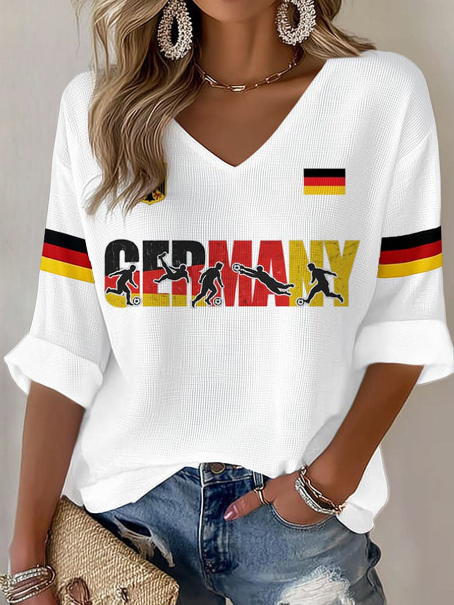 Women's Germany Football Fan Print Waffle T-shirt