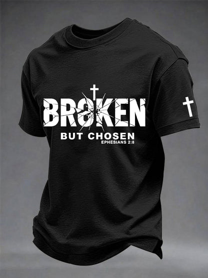 Men's Christian Cross Broken But Chosen Print Tee