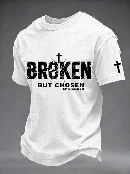 Men's Christian Cross Broken But Chosen Print Tee