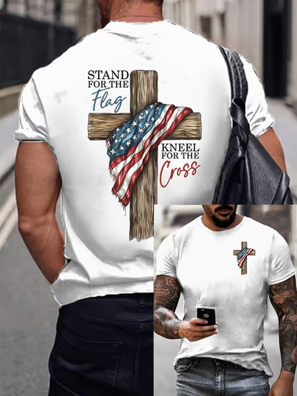 Men's Stand For The Flag Kneel For The Cross Short-sleeved T-shirt
