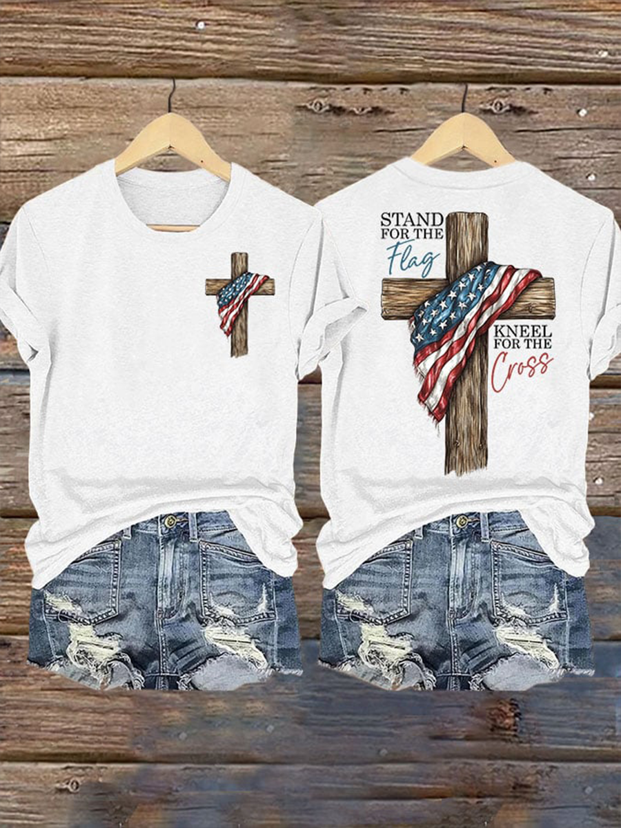 Women's Stand For The Flag Kneel For The Cross Short Sleeve T-Shirt