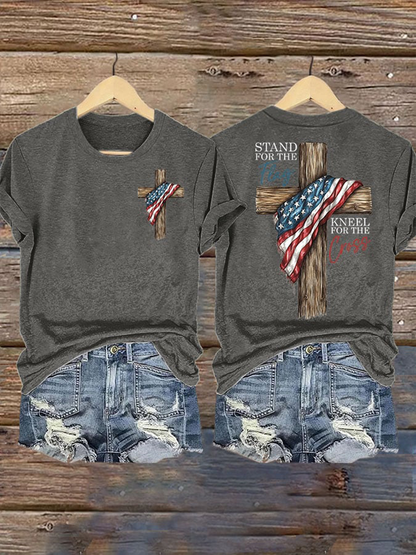 Women's Stand For The Flag Kneel For The Cross Short Sleeve T-Shirt