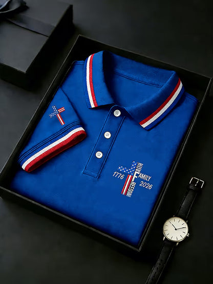Men's Independence Day USA Flag Print Polo