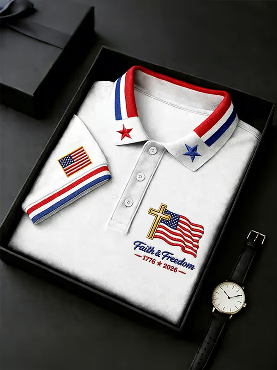 Men's Independence Day USA Flag Print Polo