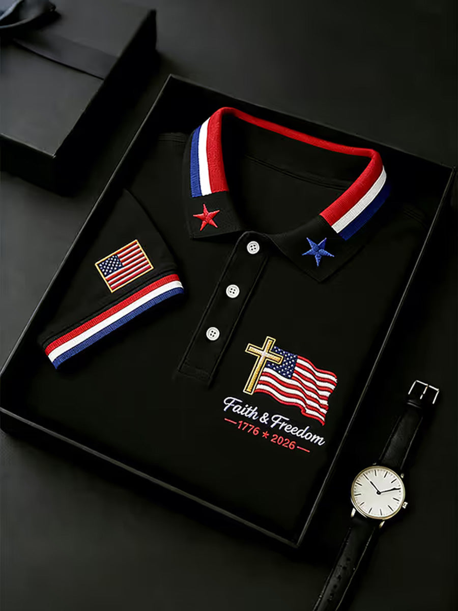 Men's Independence Day USA Flag Print Polo