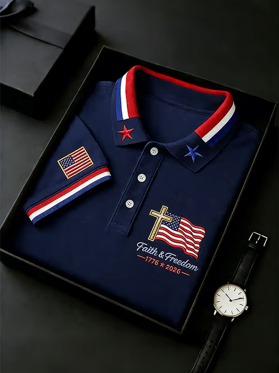 Men's Independence Day USA Flag Print Polo