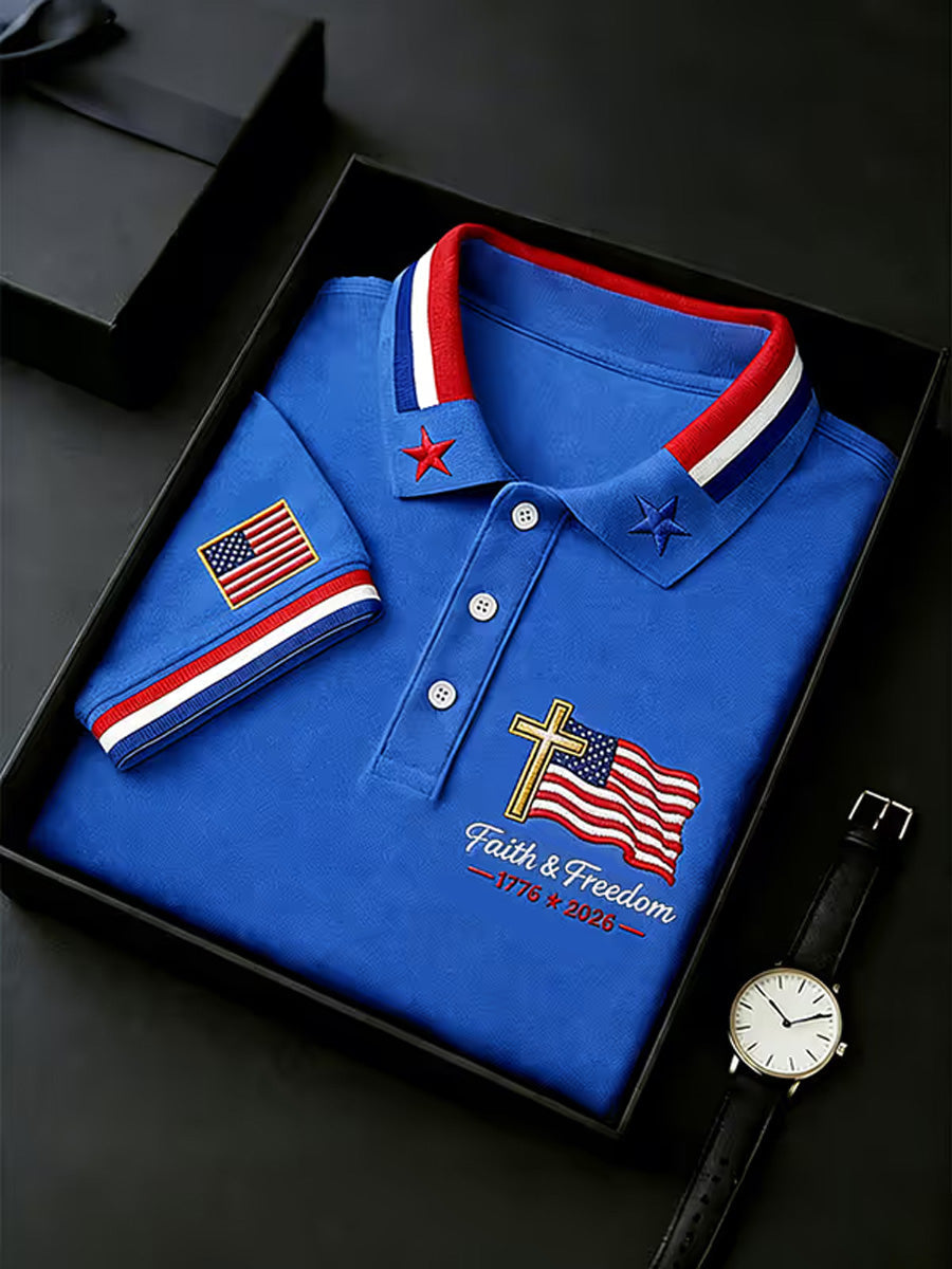 Men's Independence Day USA Flag Print Polo