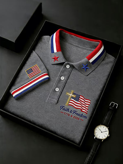 Men's Independence Day USA Flag Print Polo