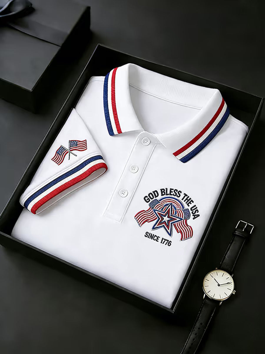 Men's Independence Day USA Flag Print Polo