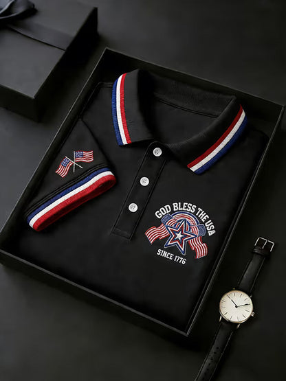 Men's Independence Day USA Flag Print Polo