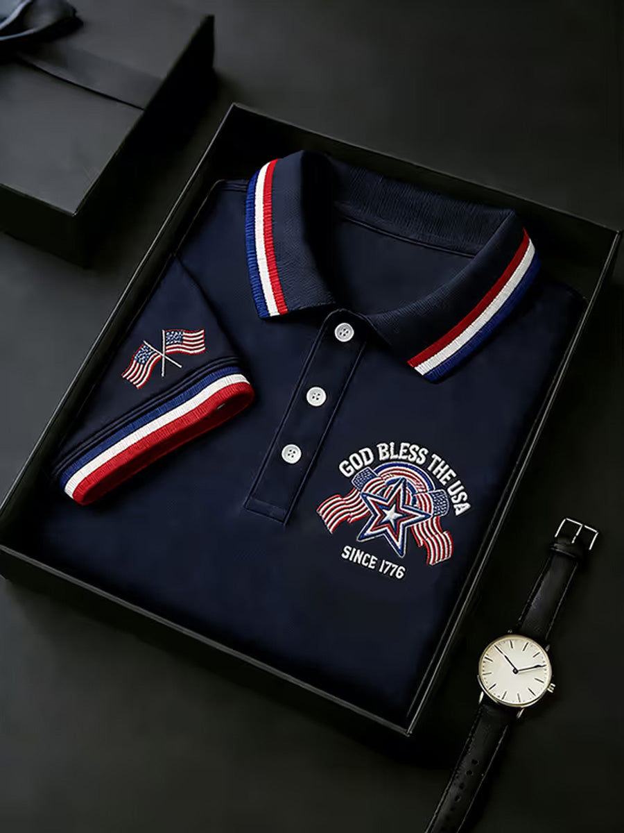 Men's Independence Day USA Flag Print Polo
