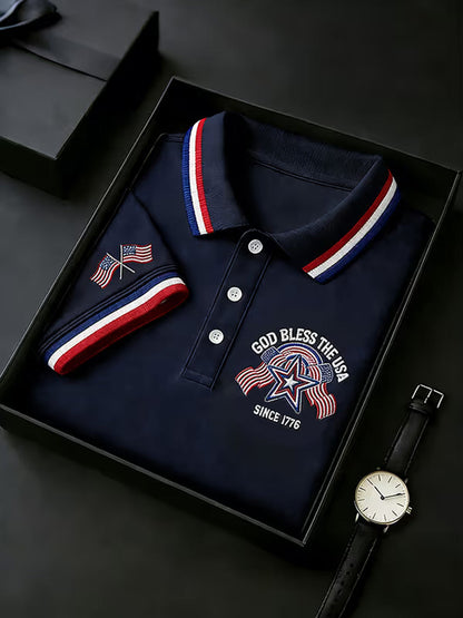 Men's Independence Day USA Flag Print Polo