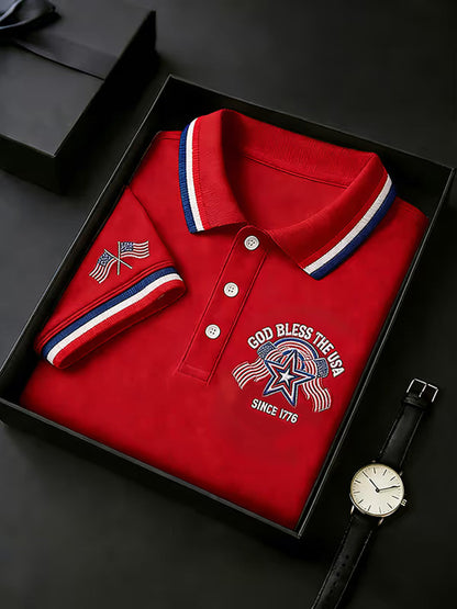 Men's Independence Day USA Flag Print Polo