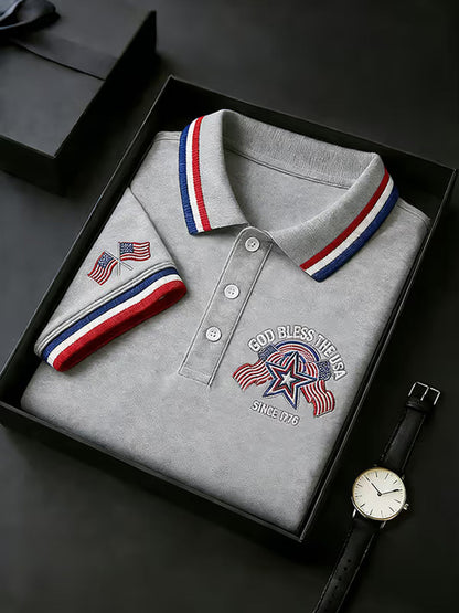 Men's Independence Day USA Flag Print Polo