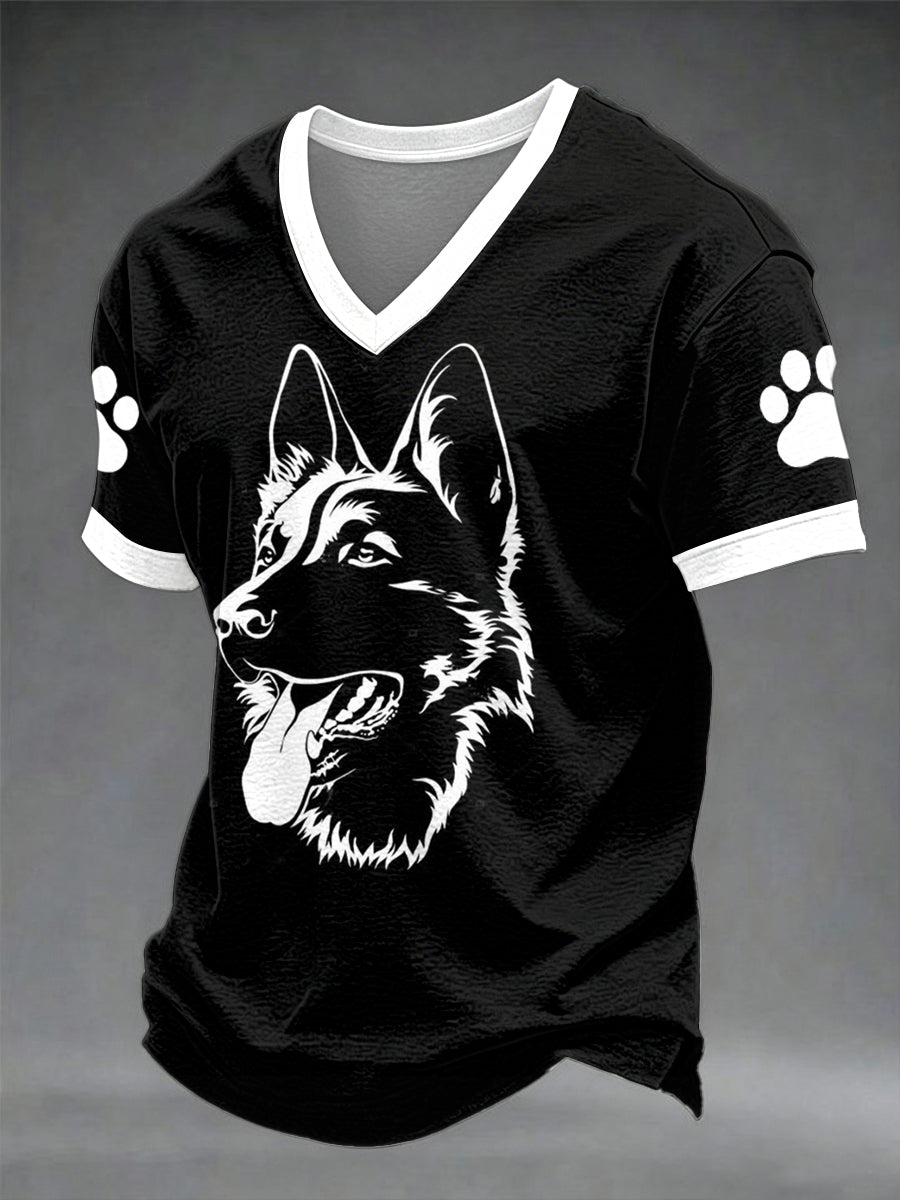 Men's Cute Dog V-neck T-shirt