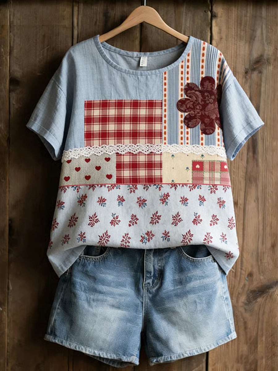 Women's America Floral Print Casual T-Shirt
