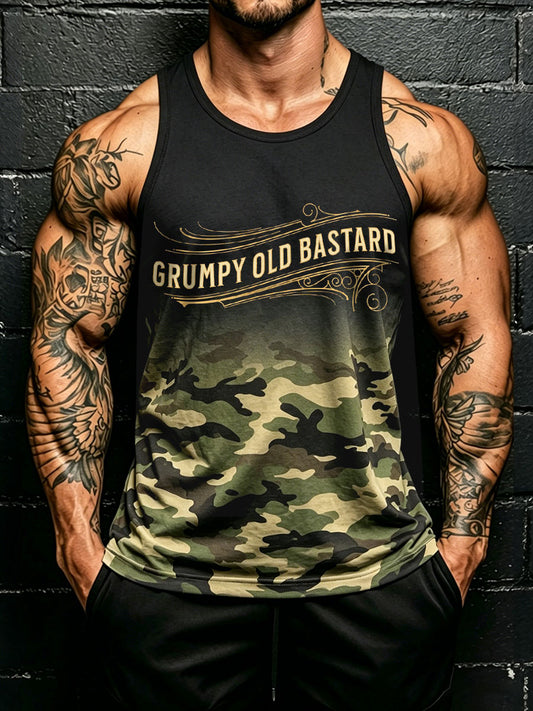 Men's 'grumpy old bastard' camo vests