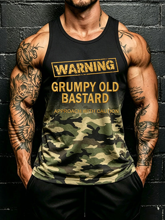 Men's 'grumpy old bastard' camo vests