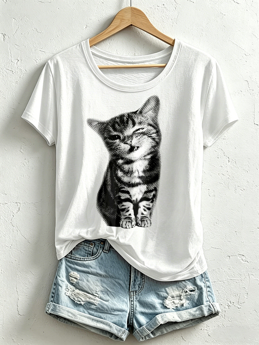 Women's Funny Cat Print T-Shirt