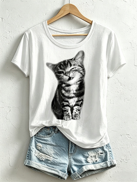 Women's Funny Cat Print T-Shirt