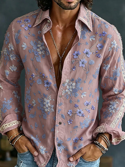 Men's Retro Abstract Art Print Casual Cotton-Linen Shirt