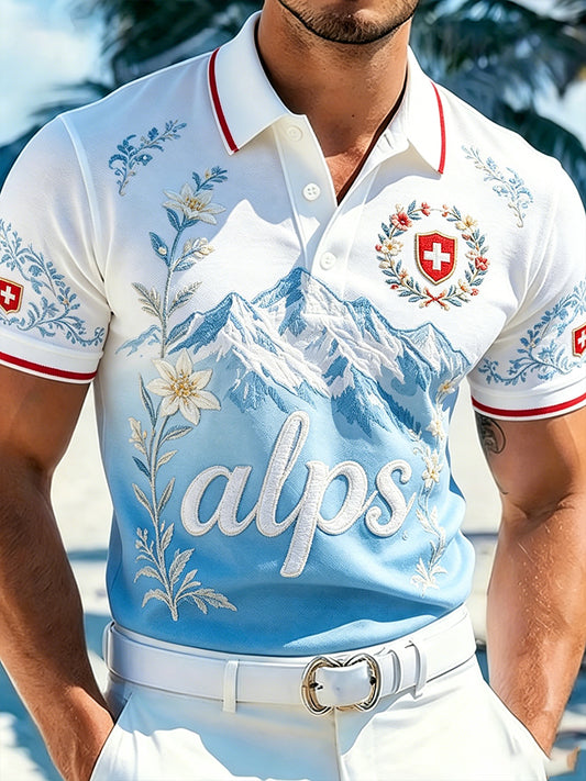 Men's Alpine Floral Print Casual Short-Sleeved Polo Shirt