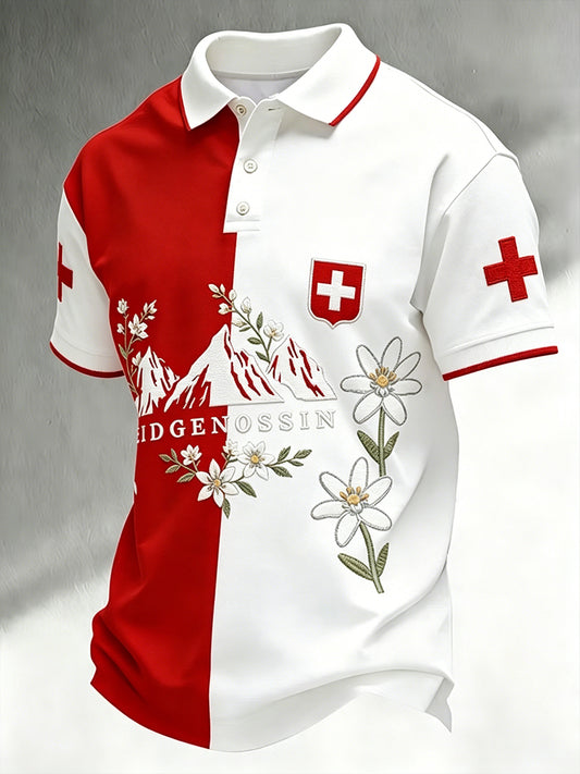 Men's Alpine Floral Print Casual Short-Sleeved Polo Shirt