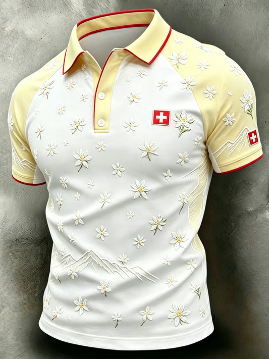 Men's Alpine Floral Print Casual Short-Sleeved Polo Shirt