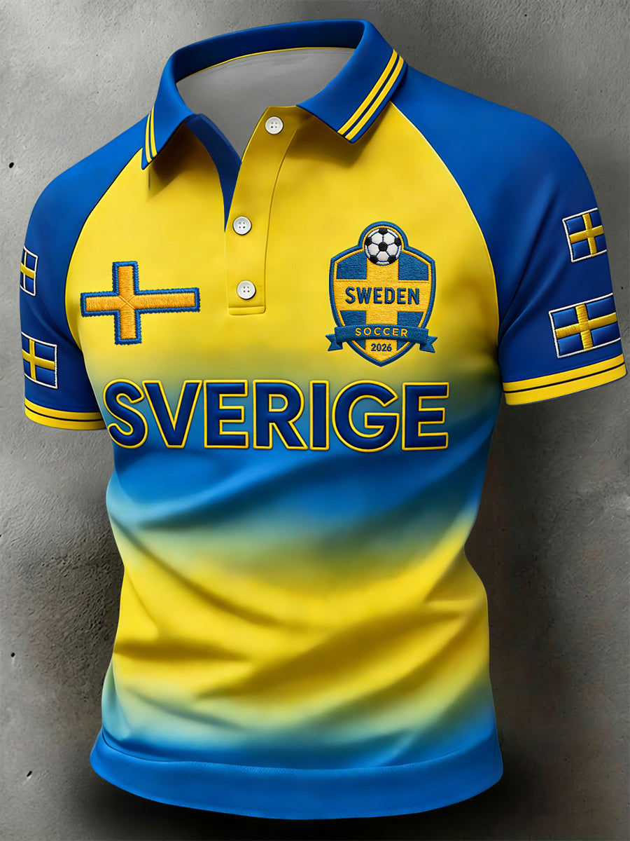 Retro Swedish 2026 Soccer-Inspired Patchwork Casual Polo Shirt