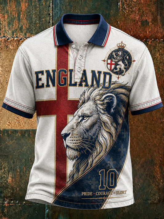 Retro England Football Fan Art Print Casual Polo Shirt