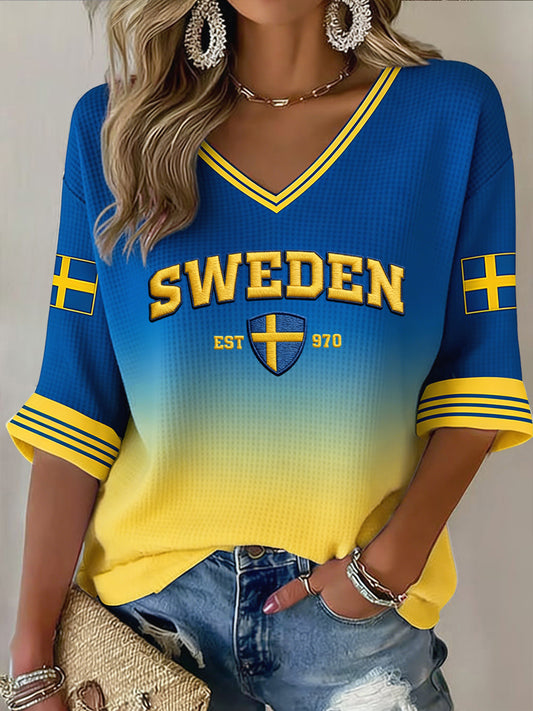 Women's Retro Sweden 2026 Football Gradient Waffle-Weave Top
