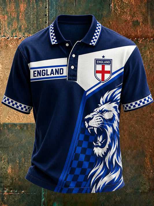 Retro England Football Fan Art Print Casual Polo Shirt