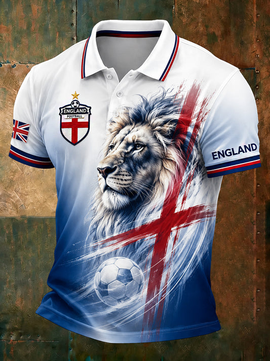 Retro England Football Fan Art Print Casual Polo Shirt