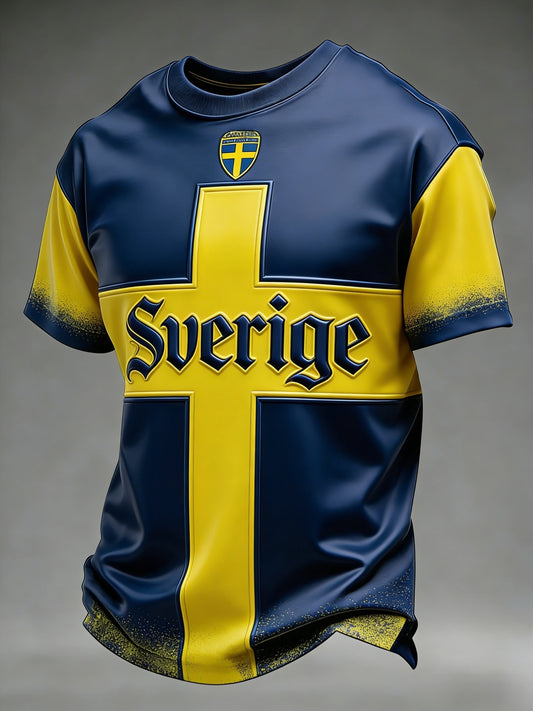 Retro Swedish Soccer Flag Badge   Casual Short-Sleeve T-Shirt