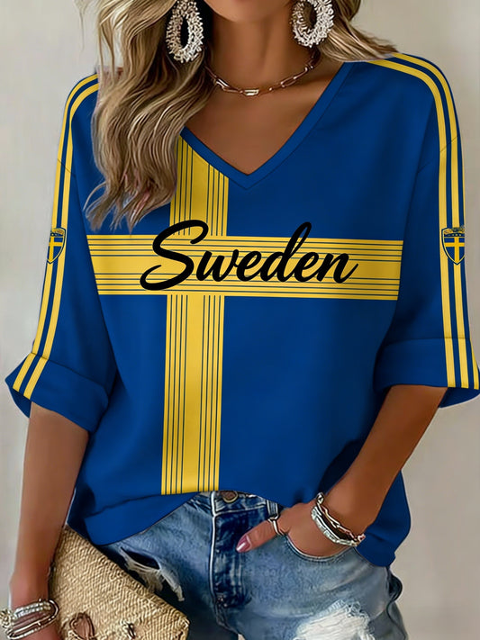 Women's Retro Swedish Soccer Flag Badge   Casual Top
