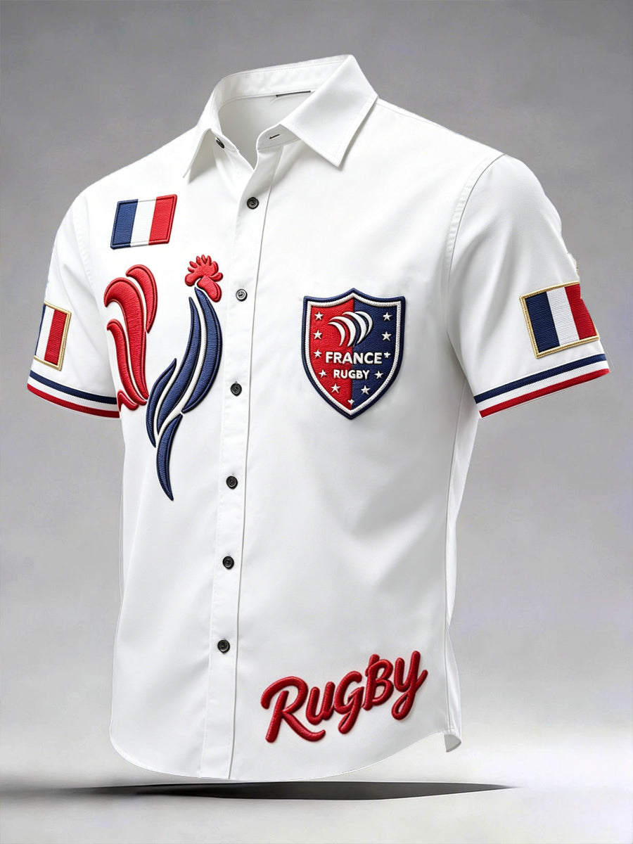 Men's French Rooster Rugby 3D Print Casual Short-Sleeved Shirt