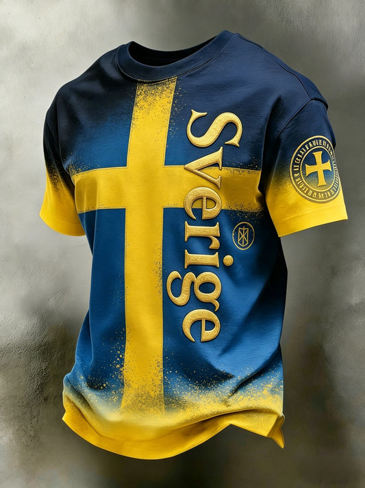 Retro Viking Swedish Soccer Flag Badge   Short-Sleeve T-Shirt