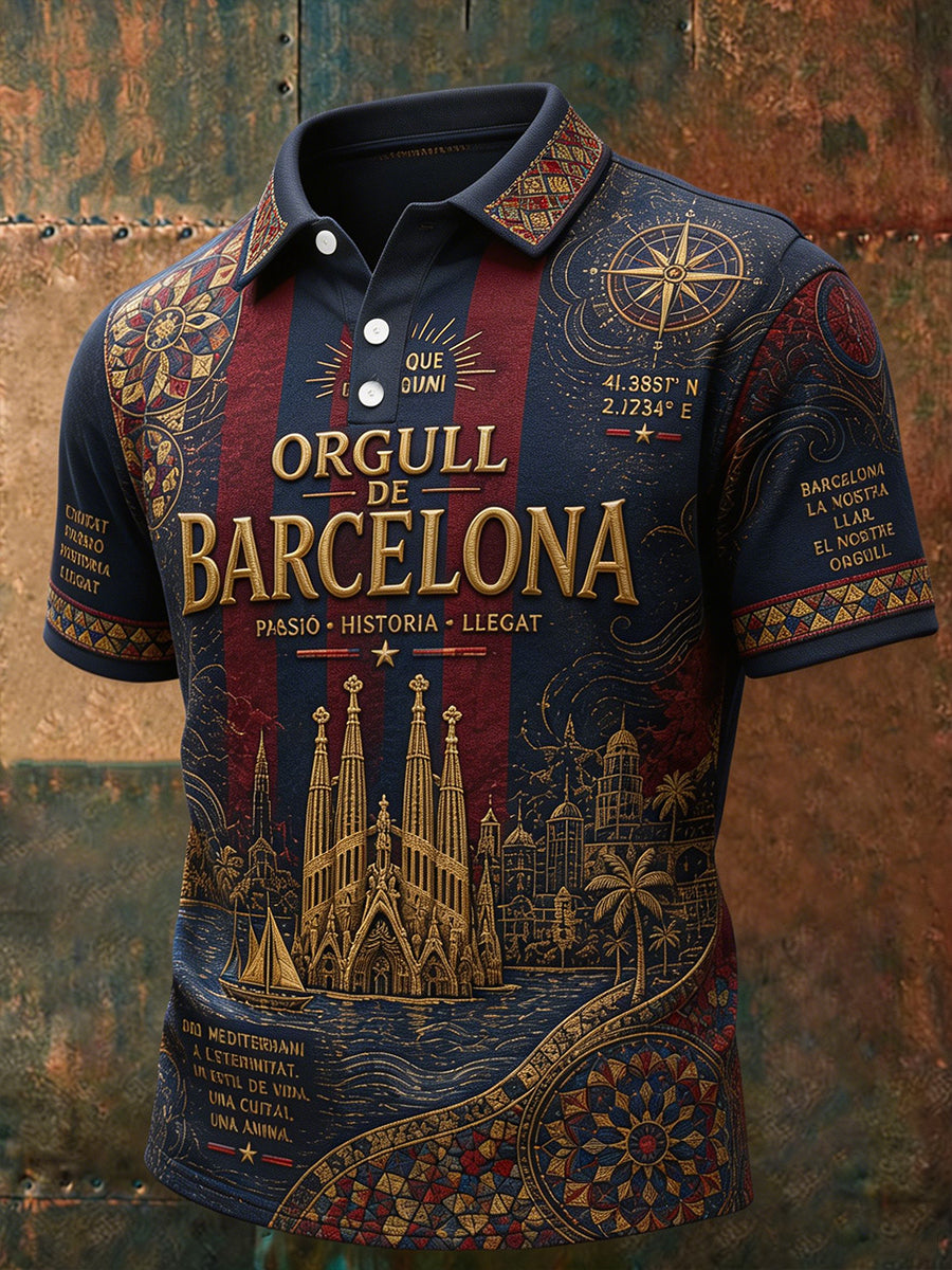 Men's Barcelona Football Lover Printed Casual Tops