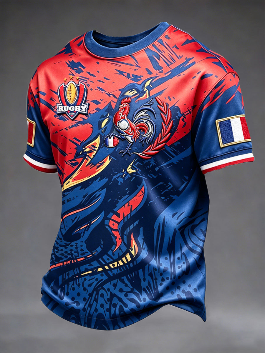 Men's French Rooster Rugby 3D-Printed Casual Fashion T-shirt