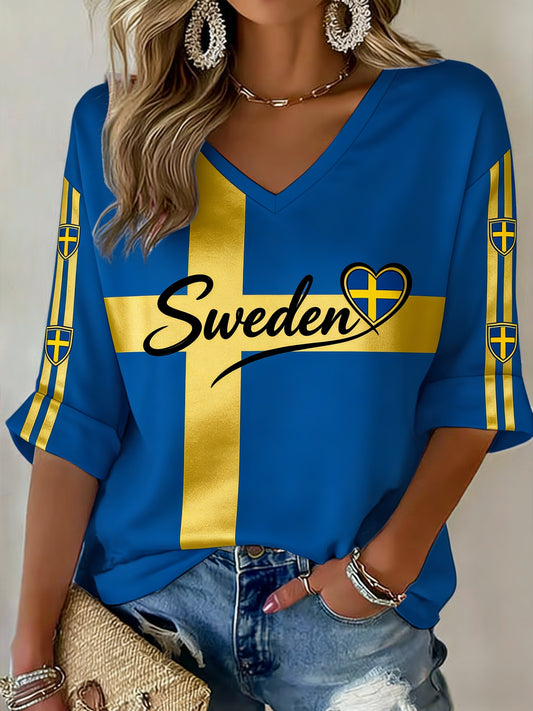 Women's Retro Swedish Soccer Flag Badge   Casual Top