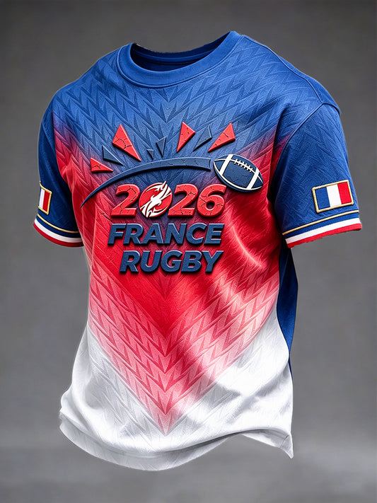 Men's French Rugby 3D-Printed Casual T-Shirt