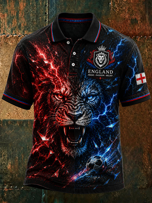 Retro England Football Fan Art Print Casual Polo Shirt