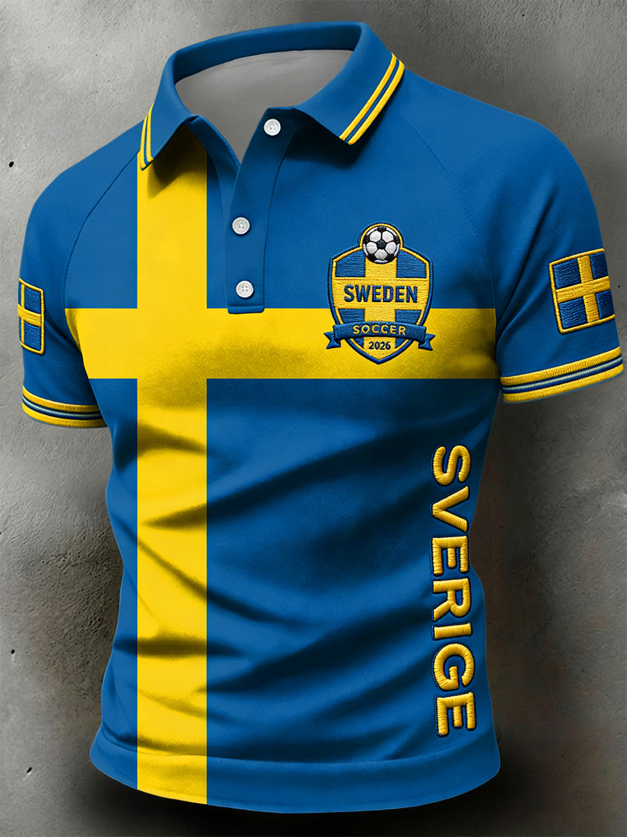 Retro Sweden 2026 Football Fan Commemorative Polo Shirt