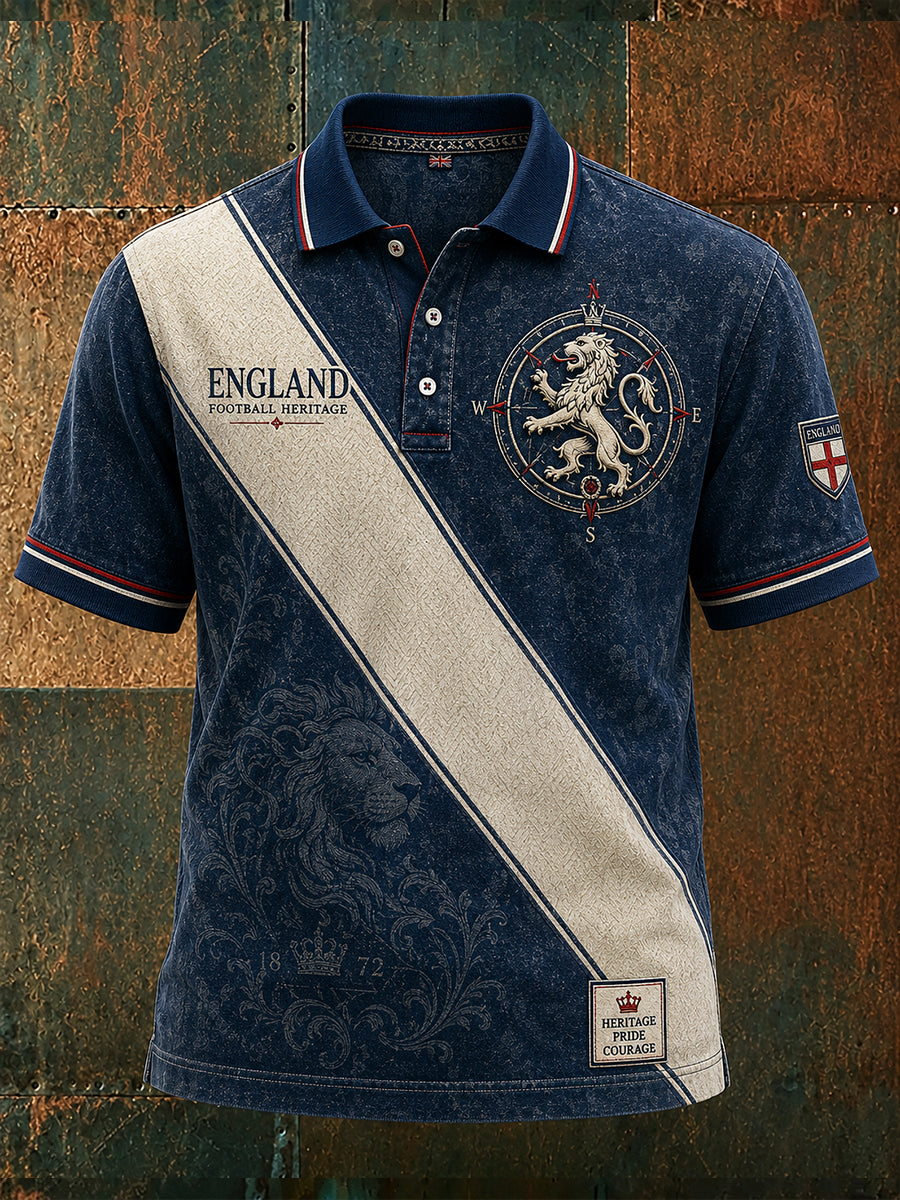 Retro England Football Fan Art Print Casual Polo Shirt