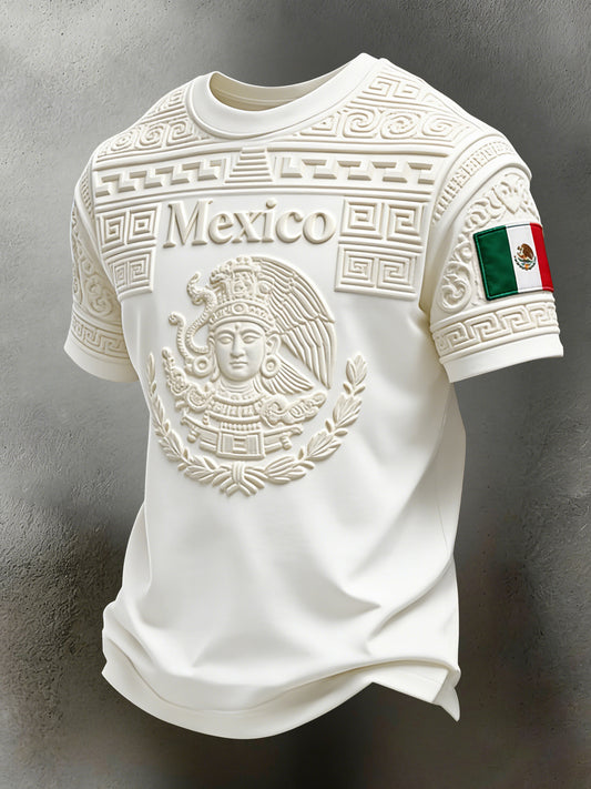 Men's Mexican Aztec Totem Print And Football-Themed Fan T-Shirt