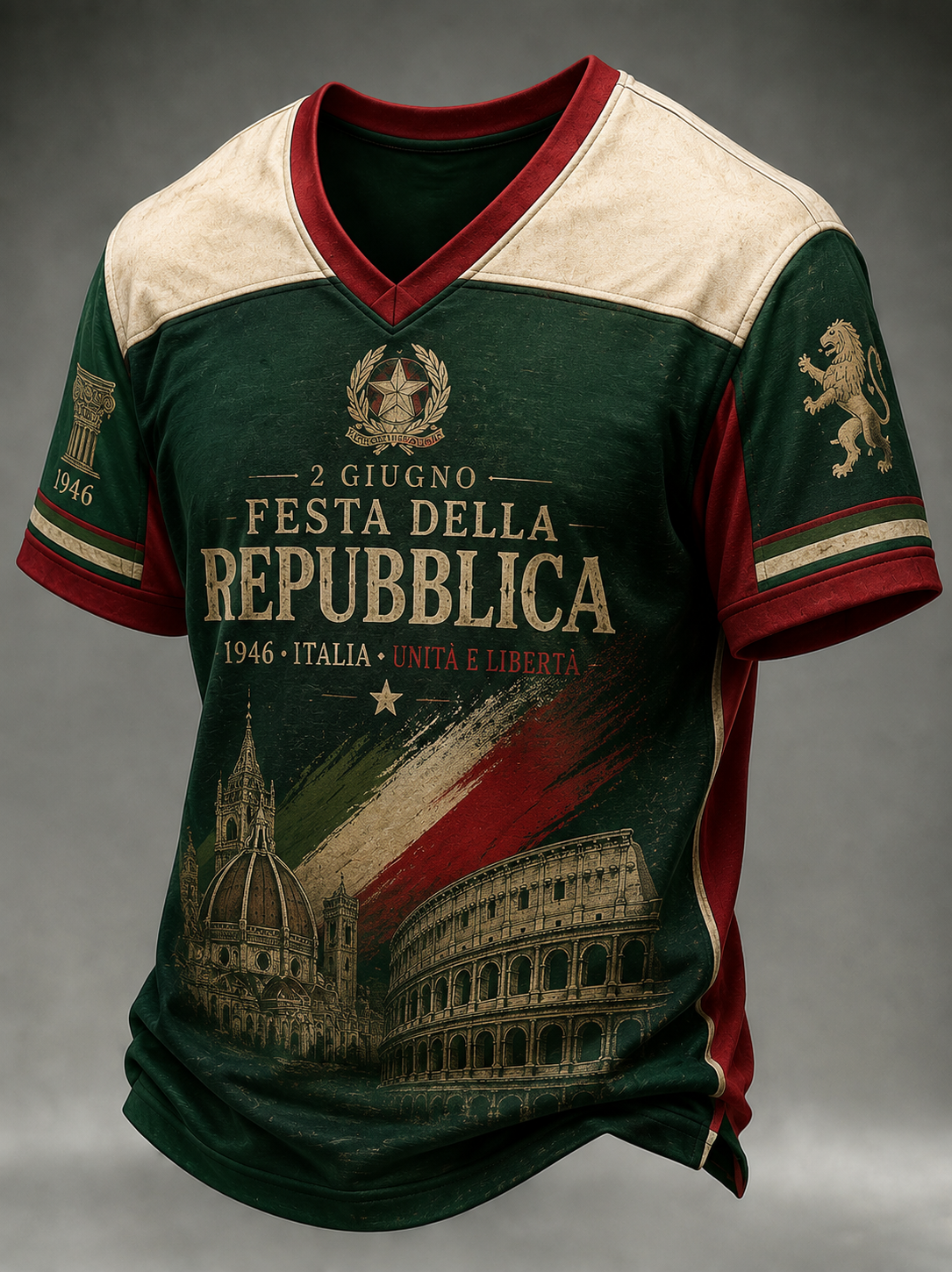 Men's Festa Della Repubblica Repvbblica Italiana Printed V-neck T-shirt