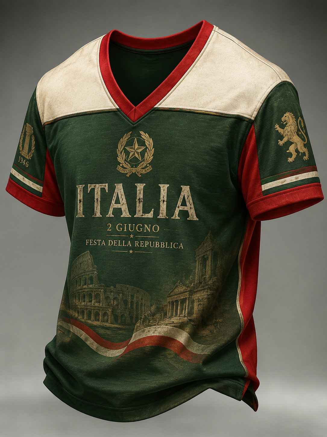 Men's Festa Della Repubblica Repvbblica Italiana Printed V-neck T-shirt