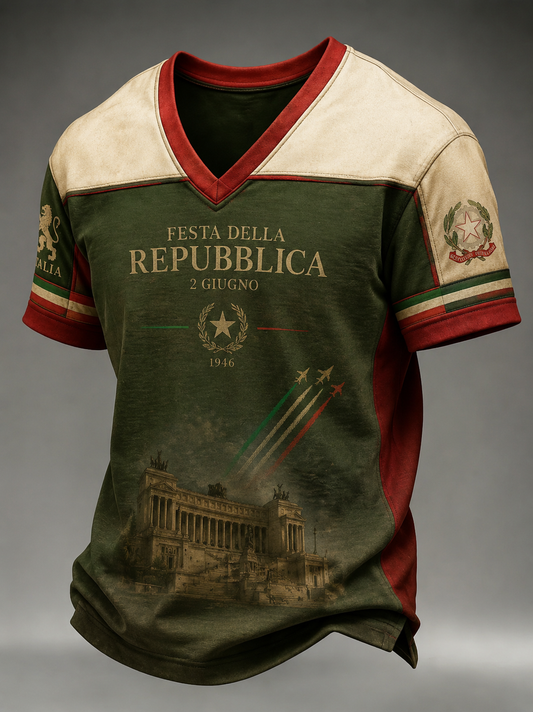 Men's Festa Della Repubblica Repvbblica Italiana Printed V-neck T-shirt