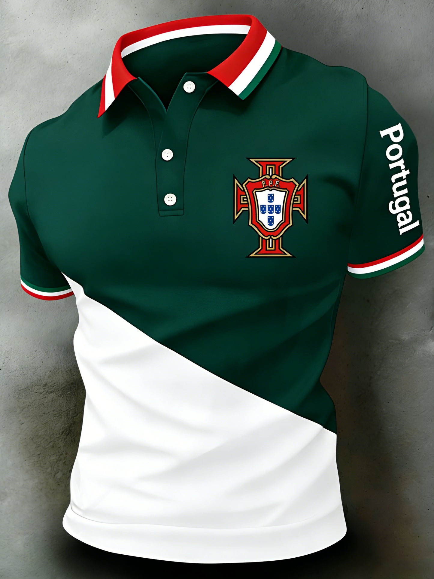 Men's Portugal Football Support Fan Art Print Polo