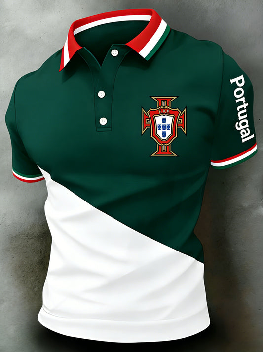 Men's Portugal Football Support Fan Art Print Polo